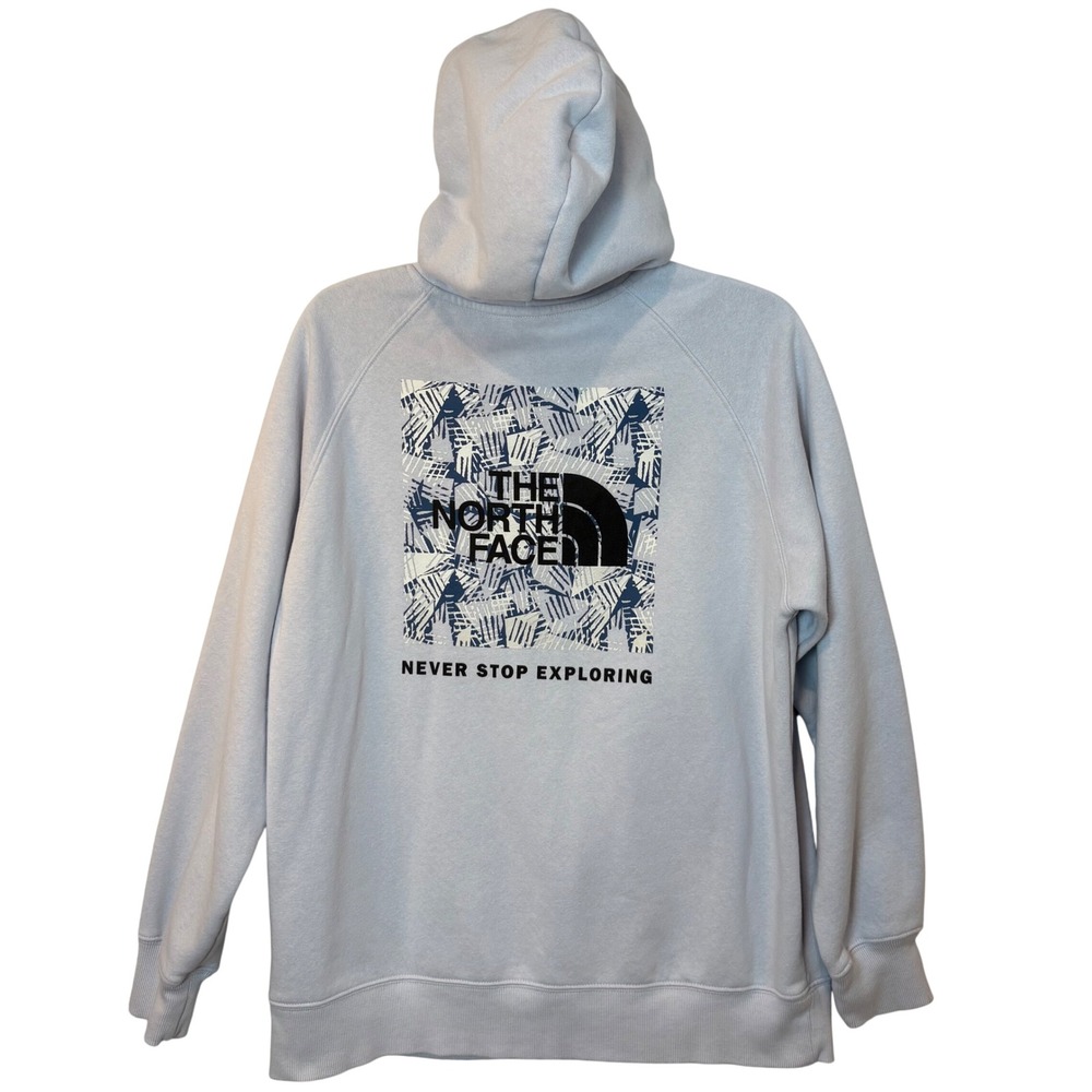 The North Face Womens Graphic Pullover‎ Hoodie Sweatshirt Light Blue Size Large